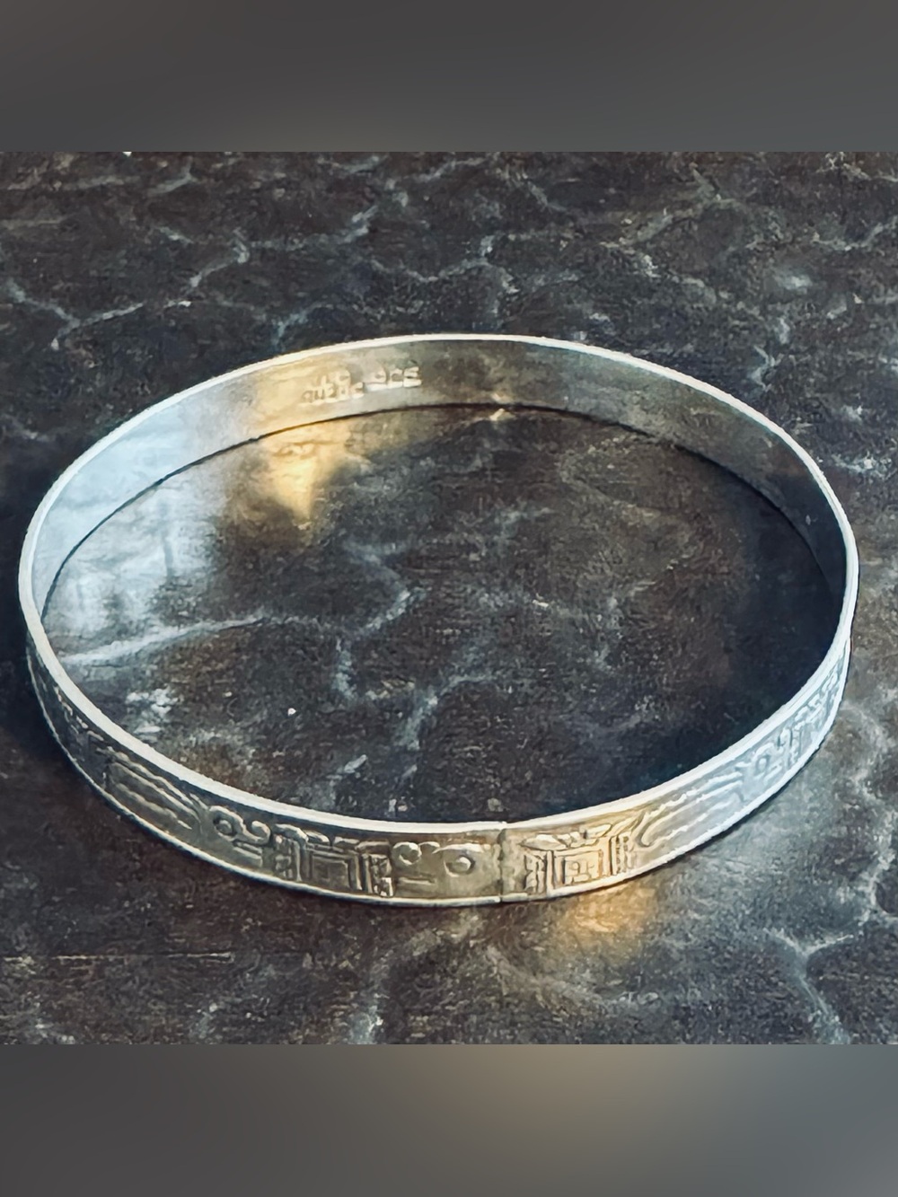 Vintage Old Cuzco Peruvian Silver Engraved Bangle Bracelet